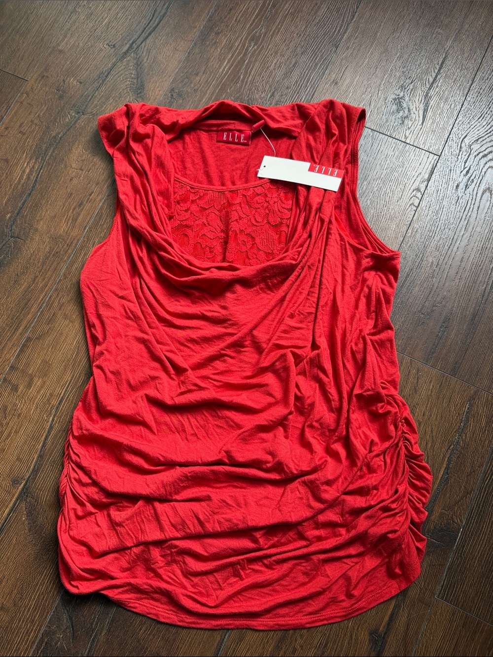 NWT Elle Burnt Orange Sleeveless Lace-Back Drape Tank
